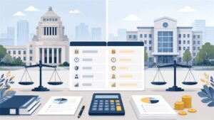 国家公務員と地方公務員の給与を比較するイラスト