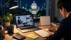 社会人が通信講座で公務員試験対策を進める様子