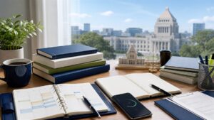 社会人が公務員試験の勉強計画を立てる机上の様子
