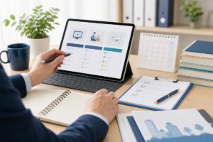 社会人が公務員試験の通信講座を比較している様子