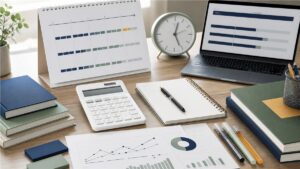 30代社会人が独学で1年落ちるコストと通信講座費用を比較している学習机のイメージ