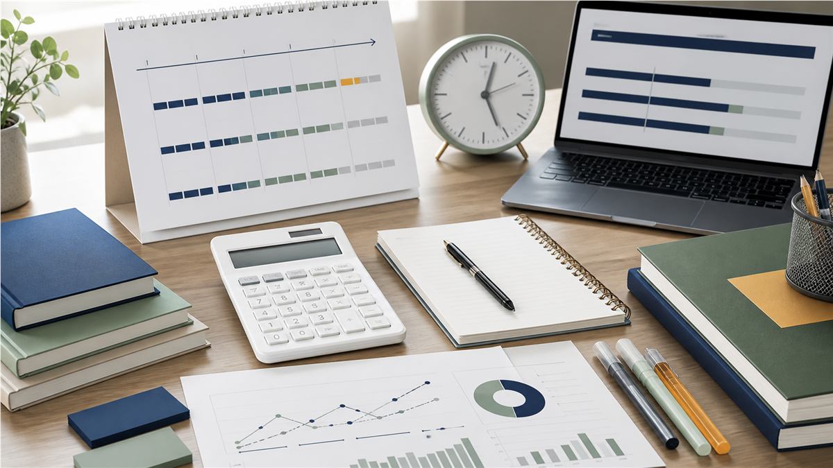 30代社会人が独学で1年落ちるコストと通信講座費用を比較している学習机のイメージ